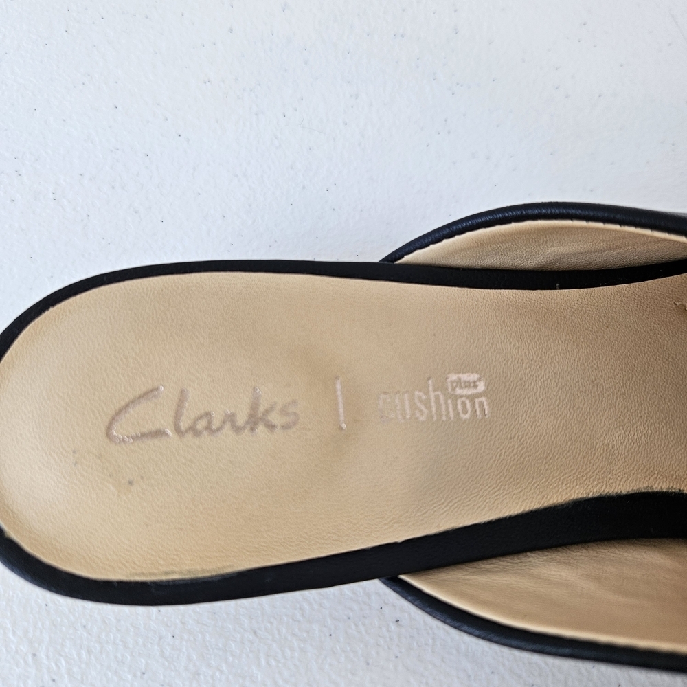 Clarks Pure Blush Black Leather Mules Womens 8.5 Classic Minimalist Comfort - Picture 7 of 11